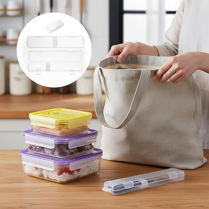 2 Pcs Clear Travel Utensil Holder, Portable Flatware Utensil Box Travel Tableware Storage Case Simple Tableware Storage Case Cutlery Organziers Container for Chopsticks Spoon Fork for Camping Picnic