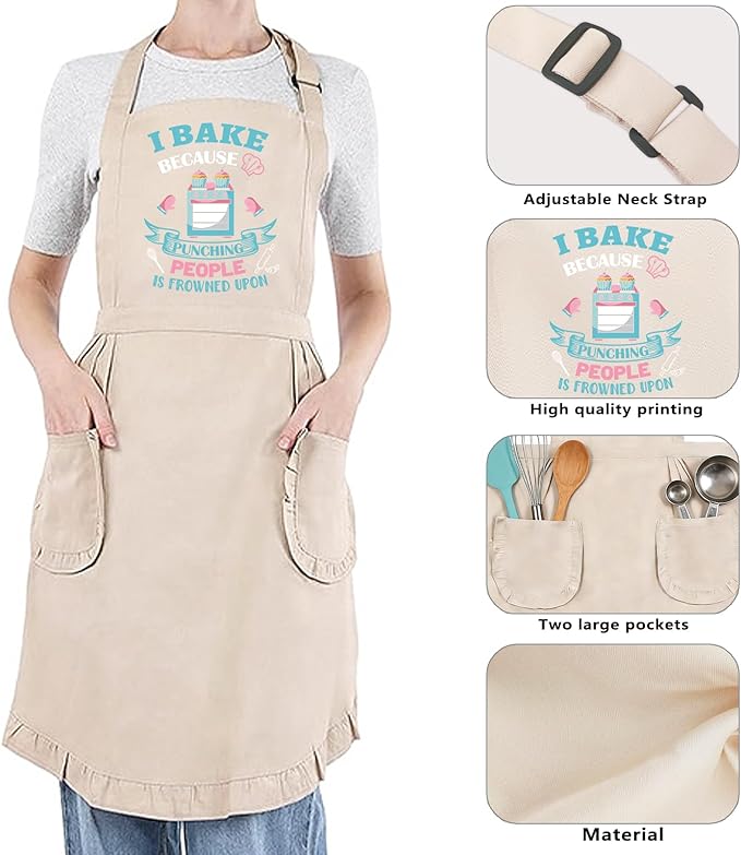 Baking Gifts, Baking Aprons, Baking Apron for Women with Pocket, I Baking Because People is Frowned Aprons, Kitchen Cooking Apron for Women Mom Family Mother's Day Thanksgiving