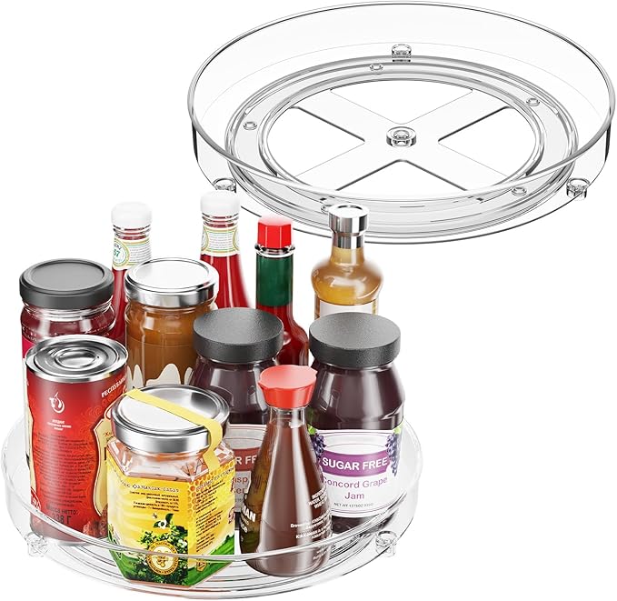 Optish 2 Pack Lazy Susan Organizer, 9.5 Inch Lazy Susan Turntable for Cabinet, Refrigerator Organizer for Pantry Organizers and Storage, Non-Skid Fridge Organizer