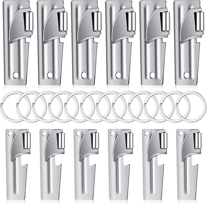 P-38 and P-51 Military Style Can Openers with Key Rings Stainless Steel Camping Can Opener Portable for Kitchen Travel Camping Survival(12 Set)