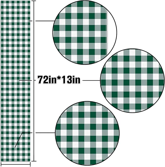 Green and White Gingham Table Runner Golf Let's Partee Checkered Decoration Hunting Christmas St. Patrick's Day BBQ Picnic Home Kitchen Table Decor