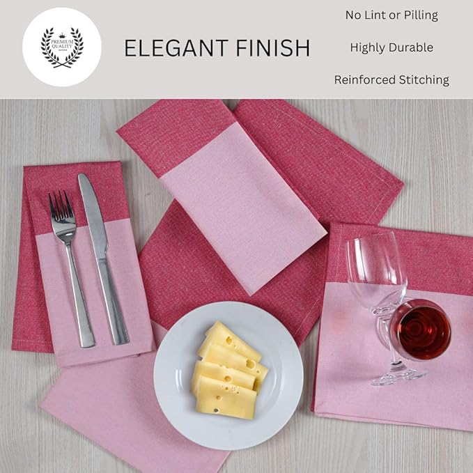 Cloth Dinner Napkins 100% Cotton Set of 6 - Soft Durable Reusable Table Napkins - for Dining Weddings Parties Holidays Easter and Everyday Use - 18x18 Inch Cloth Napkins Pink