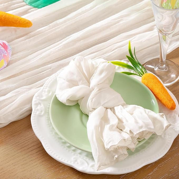 DeZerlor 20 Pack Ivory White Cheesecloth Napkins Spring Cloth Napkins Set of 20 Dinner Napkins Bulk 21x21 Inches for Wedding Bridal Shower Baby Shower Parties