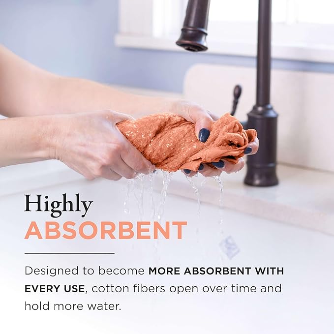 Thyme and Sage 100% Cotton Premium Turkish Kitchen Hand Towel Set, 16"x26", Ultra Absorbent, 350 GSM, Salmon, Pack of 4