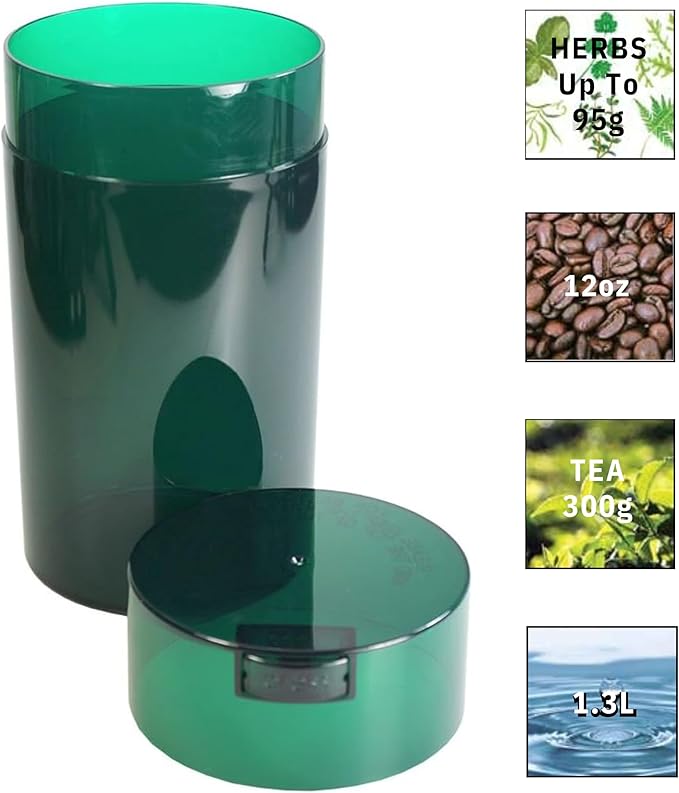 Tightvac - 3oz to 12 Ounce - Patented Airtight Container | Multi-use Vacuum Container Works as Smell Proof Containers for Herbs and Dry Goods. Green Tint