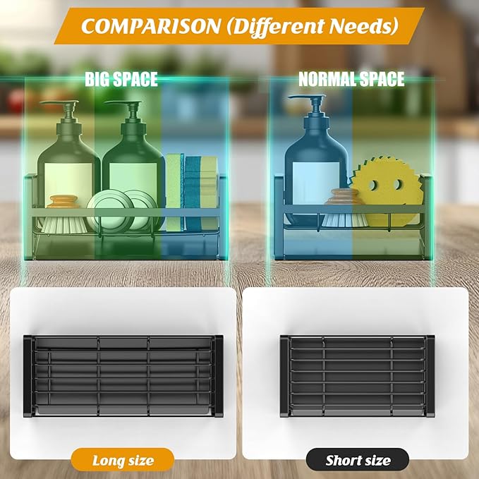 Kontoyo Sponge Holder for Kitchen Sink,Stainless Steel Kitchen Sink Organizer with Auto Draining Tray,Kitchen Countertop Soap Dispenser Organizer,Black