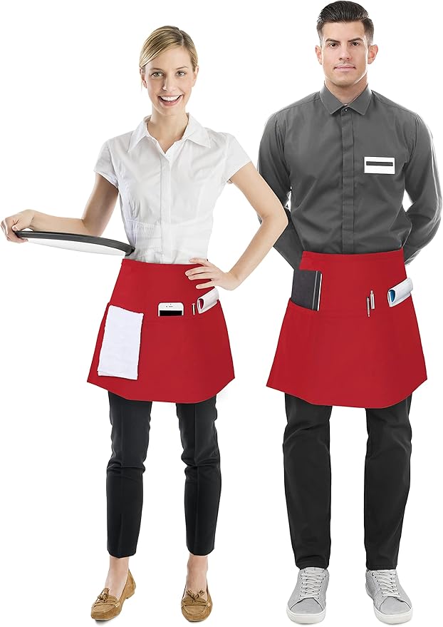 Utopia Wear 12 Pack Server Aprons with 3 Pockets, Waiter and Waitress Waist Aprons for Women with Pockets, Men Short Aprons
