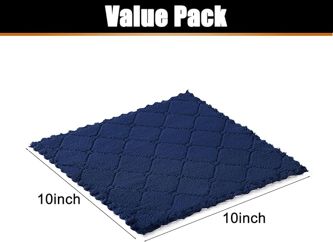 Mordimy 24 Pack Kitchen Cloths Dish Towels (10" x 10", Navy Blue & White), Super Soft and Absorbent Dish Cloths, Coral Velvet Microfiber Cleaning Cloth, Nonstick Oil Fast Dry Dishcloths