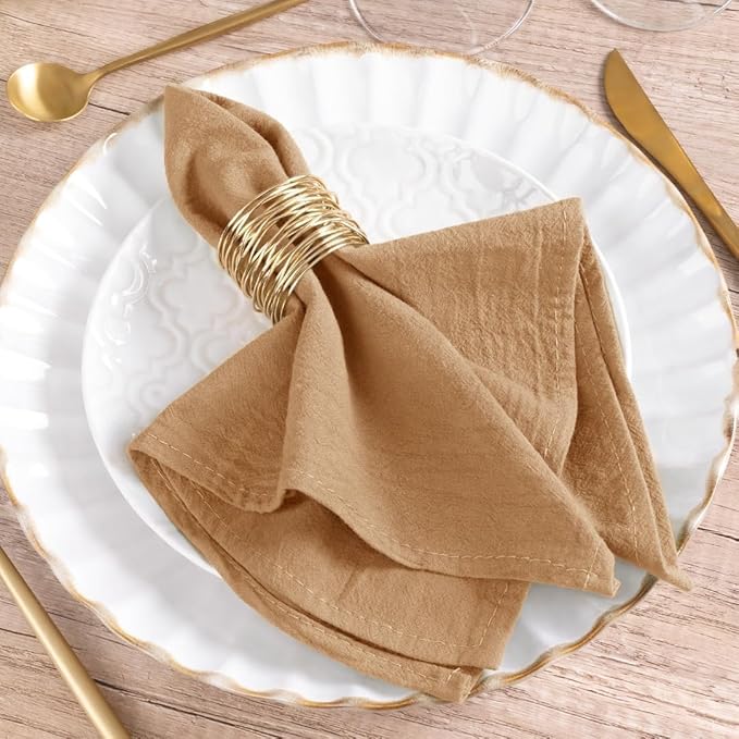 MLMW Caramel Cloth Napkins Set of 8 Cotton Spring Easter Napkins Cloth Bulk Washable Dinner Napkins 16"×16" for Wedding Party Baby Bridal Shower Birthday Table Decor