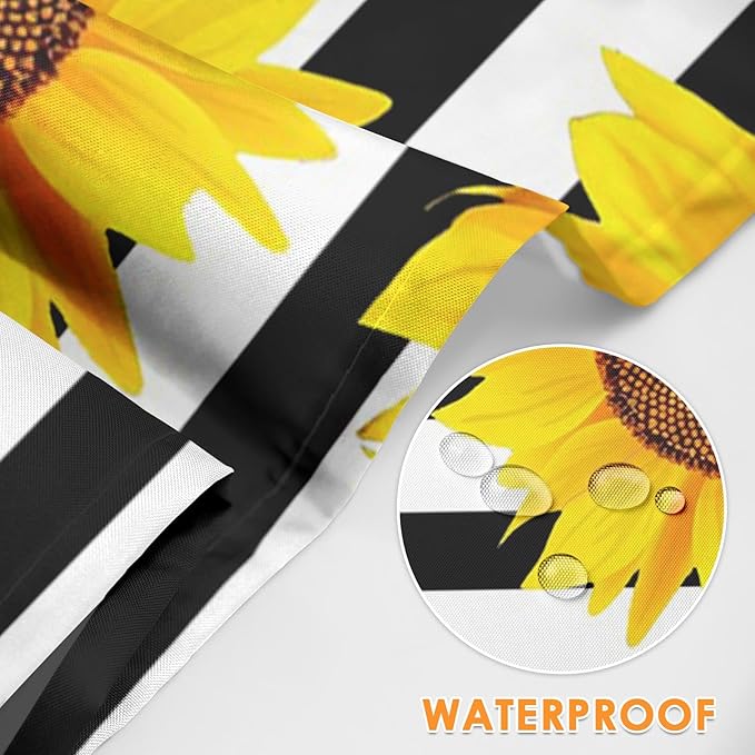 Britimes Apron Home Kitchen Cooking Baking Gardening for Women Men with Pockets Sunflowers Striped Black White Flower 32x28 inch