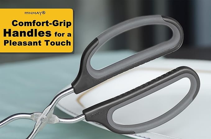 HINMAY Stainless Steel Scissor Tongs Cooking Tongs Set, Set of 3 (Black Handle, 10" 12" 16")