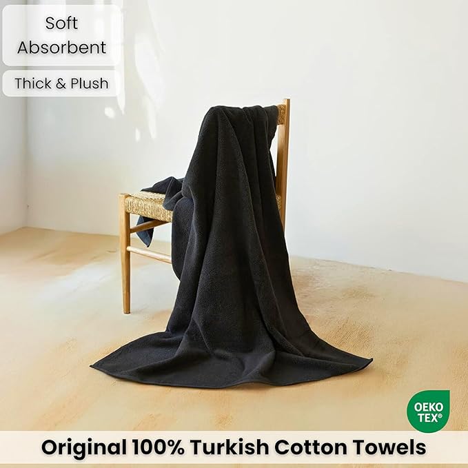 SALBAKOS Luxury 100% Turkish Cotton Bath Sheets 40x80 in Oversized Extra Large Bath Towels | Premium Hotel Quality Thick Soft Absorbent Turkish Towel for Spa Beach (Pack of 1, Black, Jumbo Bath Sheet)