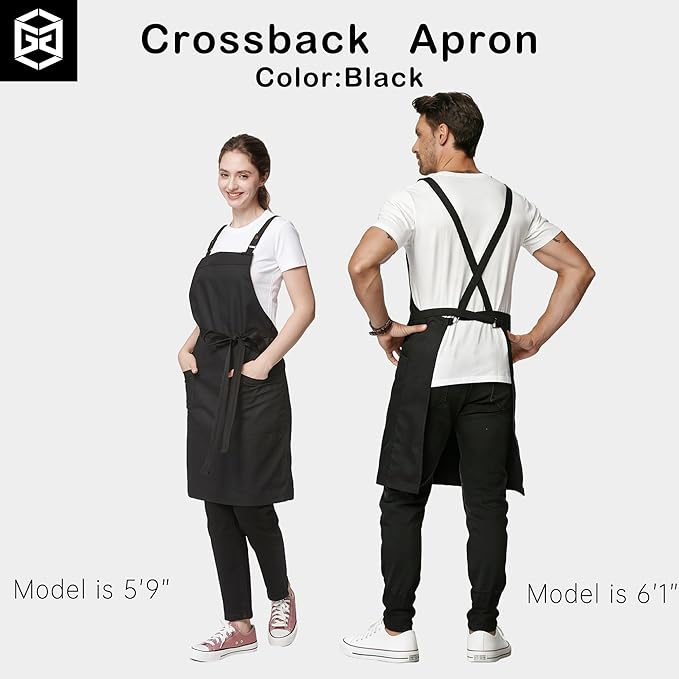 Unisex Kitchen Apron, Cross Strap Apron with 2 Pockets, Durable Waterproof Professional Apron