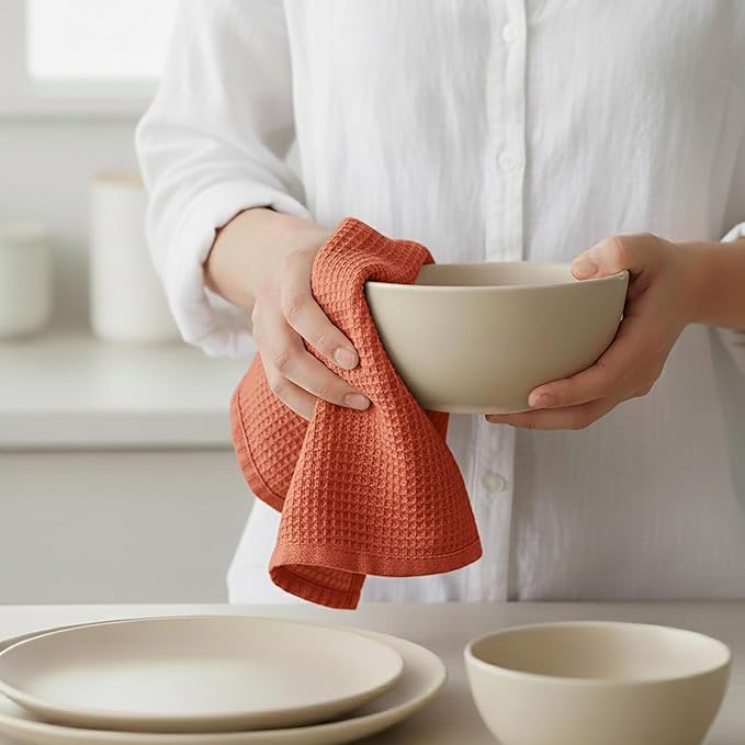 PurpleEssences Rust Waffle Weave Kitchen Towel, 100% Cotton - 15x25 Inches with Hanging Loop, Ultra Soft Absorbent Quick Drying Dish Cloth, Tea and Hand Towels, 4 Pack - Spring Easter Summer - Rust