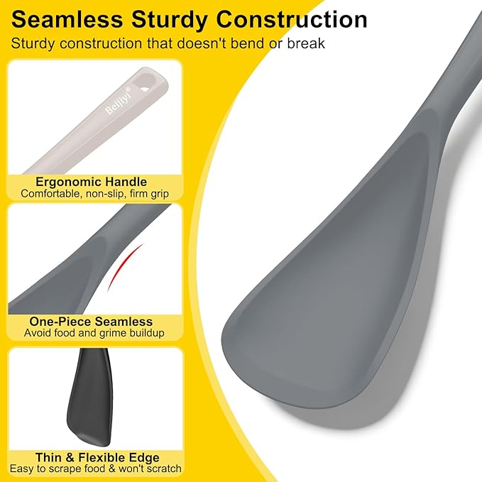 Beijiyi 3 Pack Silicone Spatula Spoon, 12.6 In, Multifunction Kitchen Cooking Spoons, Great for Nonstick Cookware Cooking and Serving, BPA-Free Seamless Design, Multicolor (Black/Grey/Khaki)