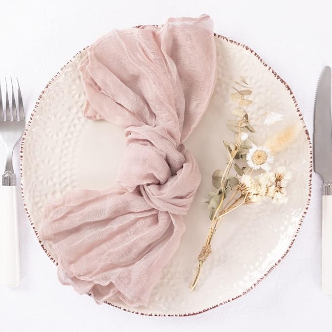 DeZerlor 12 Pack Pink Cheesecloth Napkins Spring Cloth Napkins Set of 12 Pale Pink Dinner Napkins Bulk 21x21 Inches for Wedding Bridal Shower Baby Shower Parties