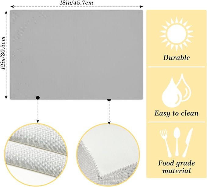 Placemats Set of 4, Heat Resistant Placemats Wrinkle Free Place Mats for Dining Table, Cotton Linen Table Mats for Indoor & Outdoor, 12x18 inch (Grey)