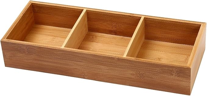YBM HOME Pack of 18 3-Compartment Bamboo Drawer Organizer Box Multi-Use Storage for Junk Drawer, Office, Home, Kitchen, Bedroom, Children Room, Craft, Sewing, and Bathroom, 6x15x2.5 Inch