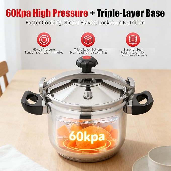 23.25 Qt Pressure Cooker, Stainless Steel Large Capacity Pressure Canner with Double Valves, Clamp On Type Commercial Pressure Stewing Pot for Hotels, Restaurants, Family (23.25 Qt)