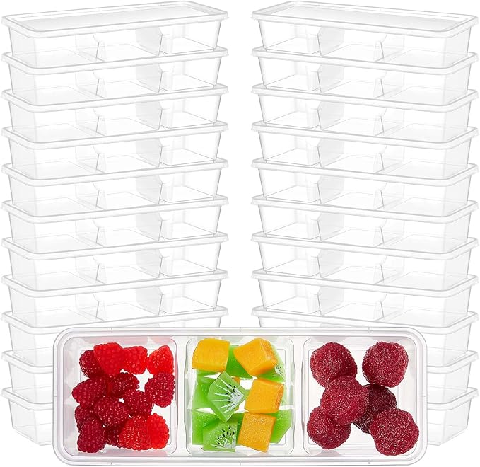 Hushee 100 Pack 17 oz Small Meal Prep Containers with 3 Compartments Snack Containers with Lid Disposable Plastic Bento Box Travel Lunch Food Boxes Stackable for Office Picnic (Clear)