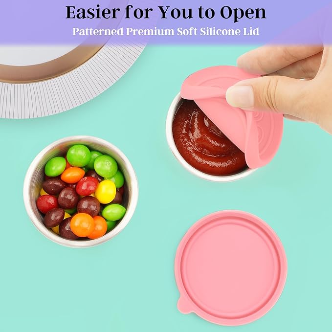 Qukaka 6x2.7 Oz Salad Dressing Container to Go,Handy Leakproof Stainless Steel Meal Prep Containers Reusable,Sauce Containers for Lunch Box, Picnics, Travel, Office and Kitchen Storage-Pink