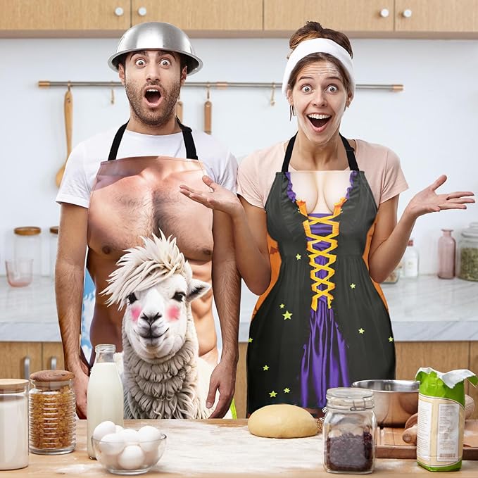 Funny Men Cooking Grilling Aprons Belly BBQ Funny Gag Gifts for Christmas, White Elephant Gift Exchange (Goat, One Size)