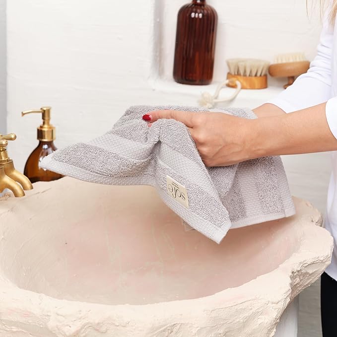 SOFE H&L | Olea Luxury Turkish Cotton Bath Towels Set of 6 : 2 Bath Towels 2 Hand Towels 2 Wash Cloths Cool Gray | Thick, Premium, Soft, Durable, Absorbent - Hotel Quality Towel Sets for Bathroom