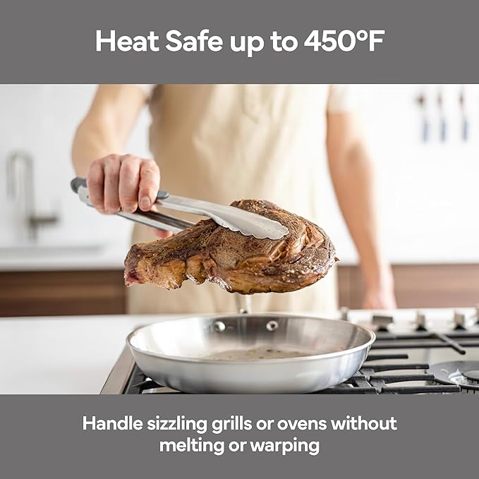 Misen Kitchen Tongs - Dishwasher Safe, Heavy Duty - Precision Stainless Steel Grilling Tool - Heat Resistant - Perfect for Serving and Air Frying - 13 Inch | Gray