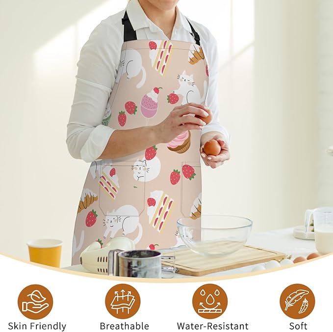 Apron with Pockets for Woman - Adjustable Kitchen Cooking Apron Chef Apron for Grilling BBQ Baking