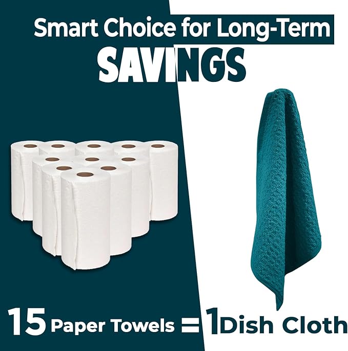 DAN RIVER Premium Dish Cloth 100% Cotton 12 X 12 Inches |Pack of 8|-Ultra Soft Tea Towels-Highly Absorbent Kitchen Rags-Terry Dishcloth for Kitchen and Household Cleaning |Teal|