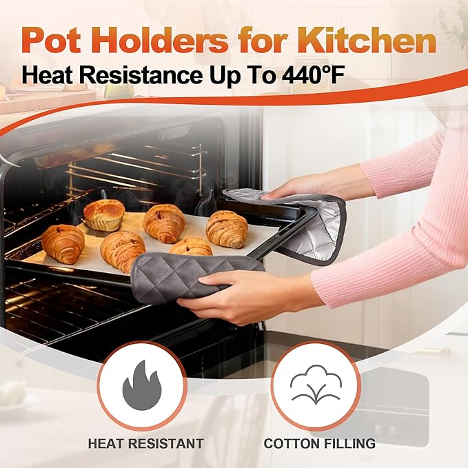 5 Pack Pot Holders for Kitchen Heavy Duty Hot Pads, Hot Pads for Kitchen,8 Inch Square Potholders for Cooking, Baking & Grilling (Grey)