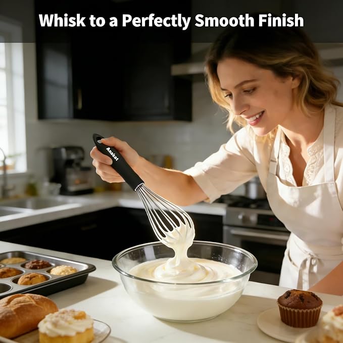 Anaeat Stainless Steel Kitchen Whisk Set of 4, Milk and Egg Beater Blender with Thick Wire for Whisking, Cooking, Baking, Beating and Stirring - 11'' Flat Whisk and 9''+11''+12'' Balloon Whisks
