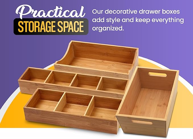 YBM HOME Pack of 18 Bamboo 4 Compartment Organizer Tray for Drawers, 329