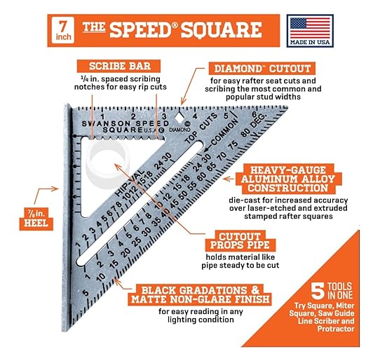 SWANSON Tool Co.,Inc SW1201K Value Pack 7 inch Speed Square and Big 12 Speed Square (Without Layout bar) Ships with Blue Book,(Pack of 12)