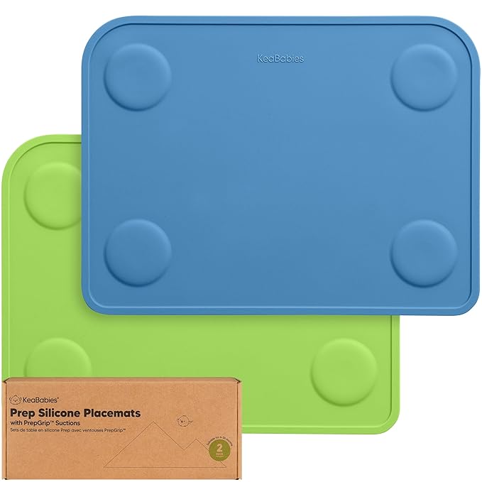 KeaBabies 2pk Silicone Placemats for Toddlers, Kids - 12x9 Non Slip Suction Baby Silicone Placemat for Restaurants, Dining Table,Travel, Easy to Clean, Food Grade/BPA-Free, Small Baby Table Mat (Kea)