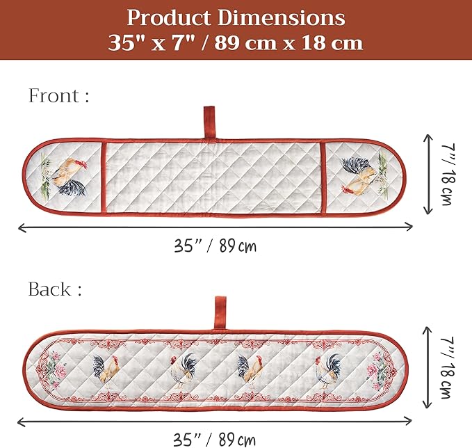 Maison d' Hermine Double Oven Mitts 100% Cotton 7"x35" Double Oven Mitt Heat Resistant BBQ Cooking Gloves with Loop Baking Grilling Gifts for Mothers Day Spring Summer (Campagne)