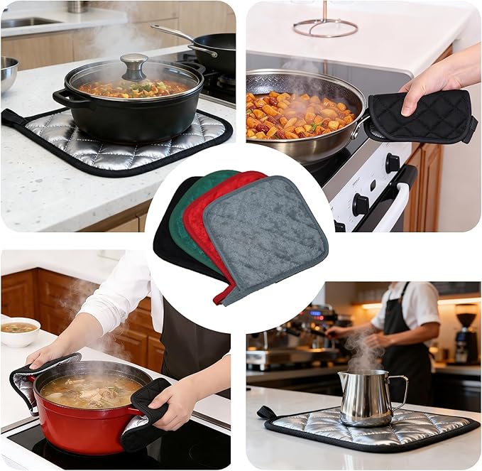 4 Pack Pot Holders for Kitchen Clearance Oven Potholders Sets for Kitchens Hot Pads for Kitchen Countertops Heat Resistant Black
