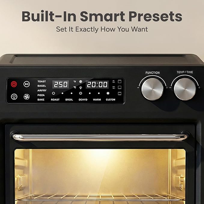 SMIRLY Digital Air Fryer Toaster Oven Combo, 27QT Convection Countertop Oven, 10-in-1 Multi-Function Fits 12" Pizza & 6 Slices of Toast, Stainless Steel, Black