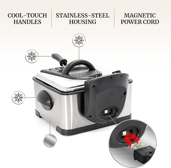 Elite Gourmet EDF-401TXB Electric 4.5 Qt. / 17 Cup Immersion Deep Fryer 3-Baskets, 1700-Watt, Timer Control, Adjustable Temperature, Lid with Viewing Window and Odor Free Filter
