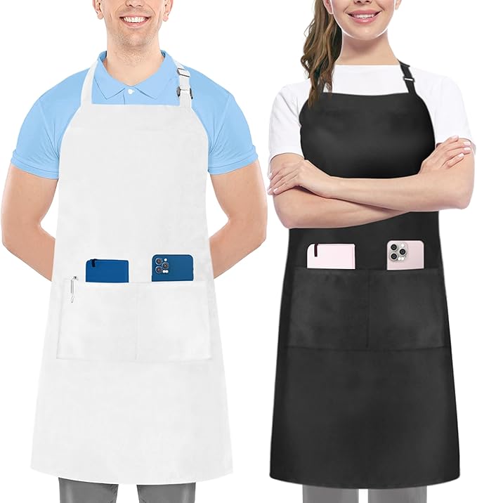 Utopia Kitchen 2 Pack Bib Apron, Adjustable with 2 Pockets, Water and Oil Resistant, Cooking Kitchen Chef Apron for Women Men