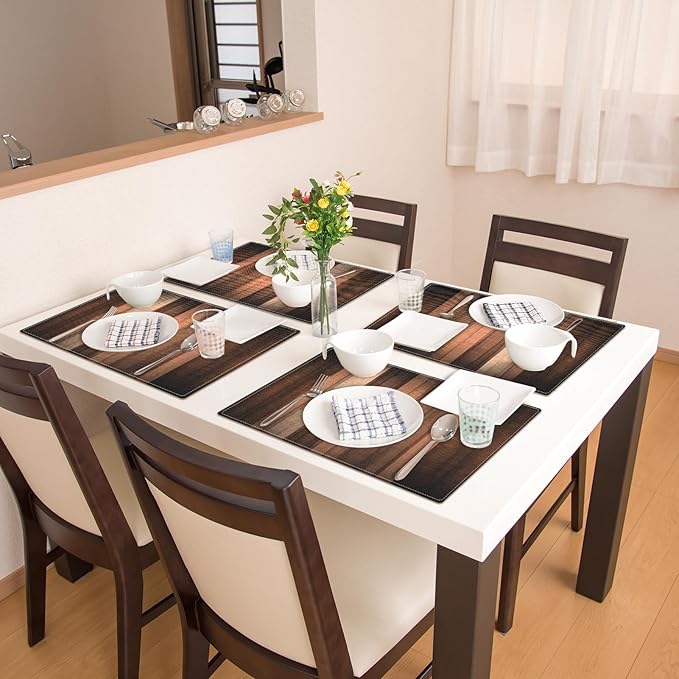 Emvency Farmhouse Placemats Set of 4, Vintage Brown Rust Tan Striped Art Painting 12x18 Inch Bronze Copper Peach Table Mats for Outdoor Home Party Kitchen Dining Decoration