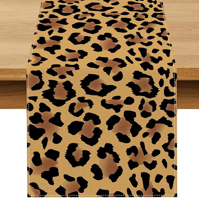 Leopard Print Party Decorations Cheetah Table Runner Jungle Animal Theme Birthday Decor Dining Room Home Kitchen Island Decor (13" x 72")