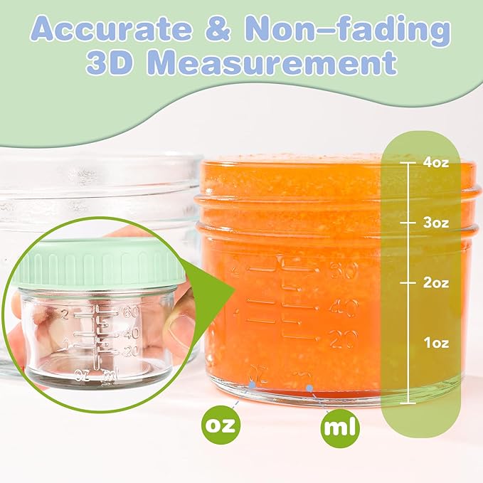 RowinsyDD 8 Pack Glass Baby Food Storage Containers, 4 oz Leakproof Baby Food Jars with Lids, Small Glass Food Containers for Infant Baby, Freezer Safe