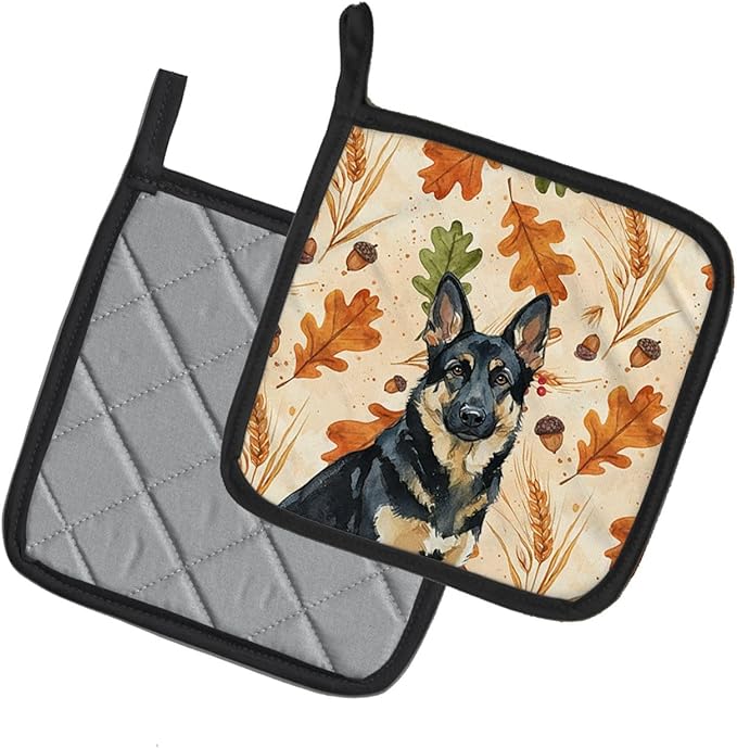 Caroline's Treasures Black and Tan German Shepherd Heirloom Fall Pair of Pot Holders Pair 7.5x7.5 Quilted Insulated Hot Pads Decorative Kitchen Gift Made in USA