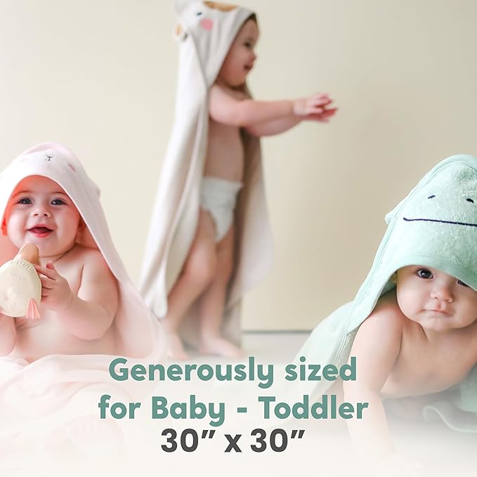 CuddleBug Premium Hooded Baby Bath Towel & Washcloth Set (Bear) - 100% Cotton Terrycloth Hooded Baby Towels for Newborn & Toddler - Super-Soft & Absorbent, Newborn Essentials (33" x 33") - White Lamb