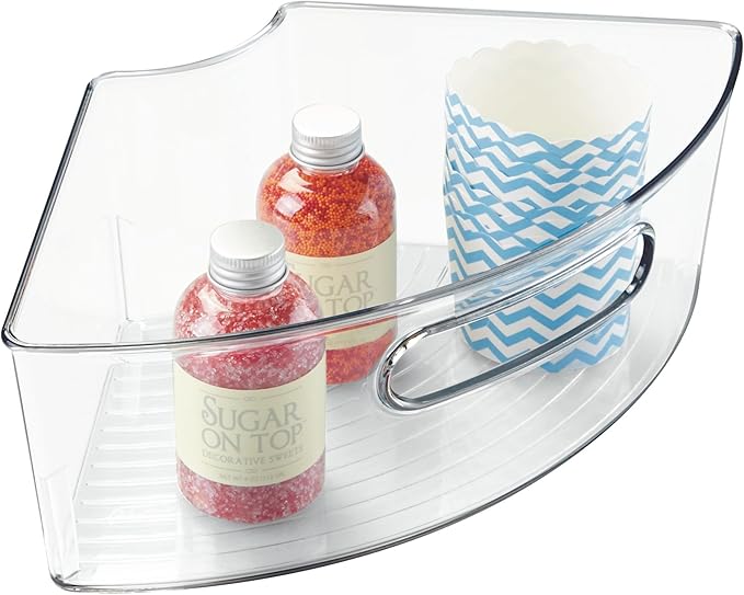 iDesign Plastic Lazy Susan Cabinet Storage Bin, BPA-Free 1/4 Wedge Container for Kitchen, Pantry, Counter, 12.56" x 7.33" x 4.05", Clear