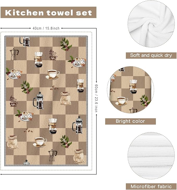 Coffee Microfiber Kitchen Towels, Soft Absorbent Hand Towel 15.7 × 23.6 inch, Thick Dish Cloth for Party Anniversary Holiday Decoration, Housewarming Gifts for Mom