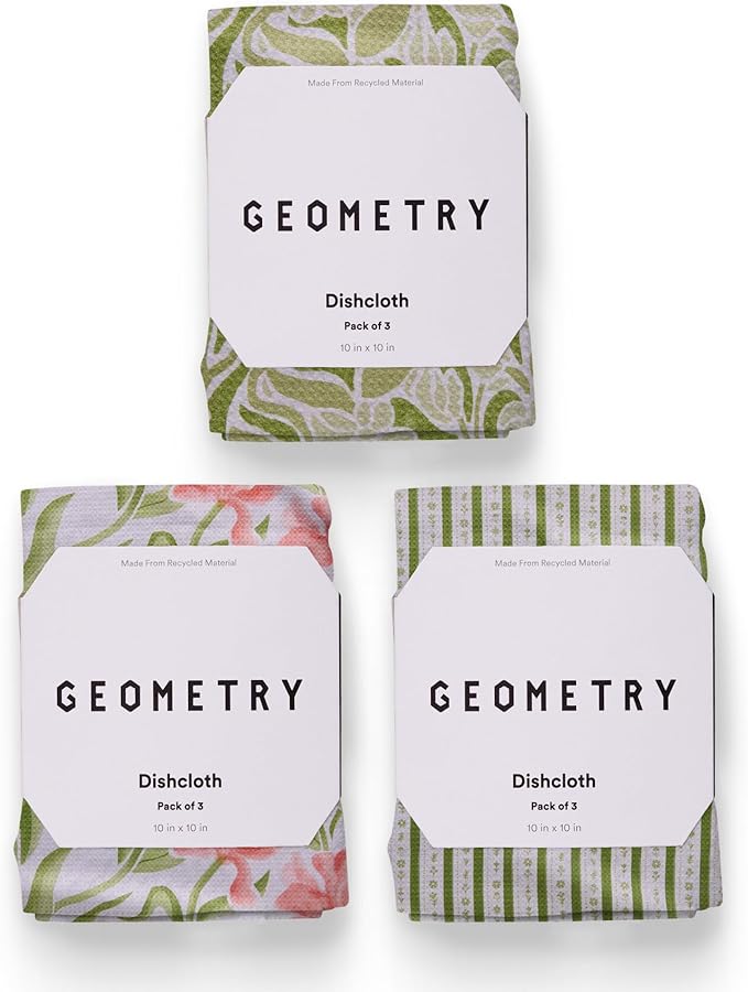 GEOMETRY Kitchen Dish Cloths - Spring & Summer Collection - Premium Dishcloths with Geoweave - Absorbent & Fast Drying Kitchen Towels - Green Goddess, 10" x 10" - 3-Pack