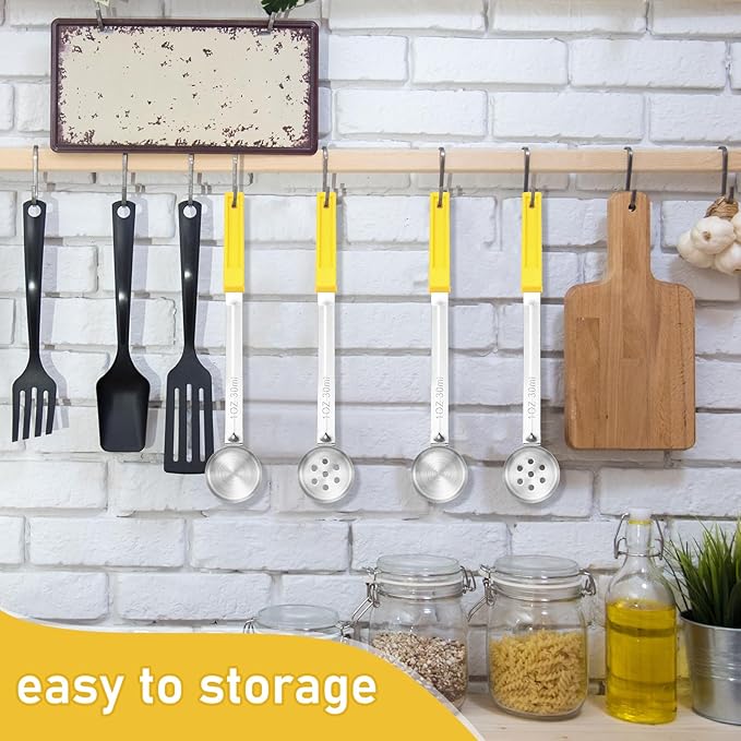 Teenyyou 8 Pcs Portion Control Serving Spoons Portion Scoops Cups Solid and Slotted Stainless Steel Ladle Spoon for Food, Serving Utensils Set for Parties (Yellow,1 oz)