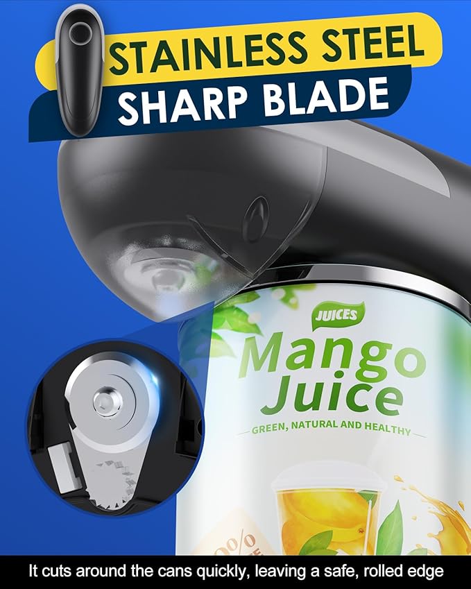 Electric Can Opener, One-Touch Automatic Can Opening with Smooth Edges, Food Safety Handheld Battery-Operated Can Opener for Kitchen and Seniors, Arthritis, Hands Free, Lid Remover, Kitchen Gadgets